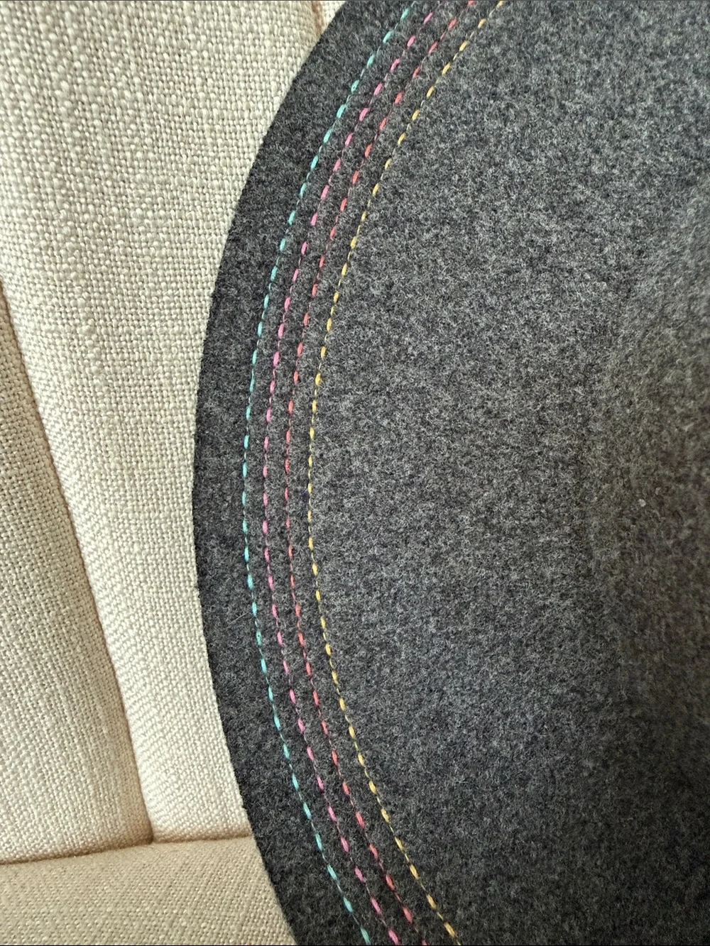 Toddler girl felted polyester dark GRAY wide brim hat rainbow stitching Target
